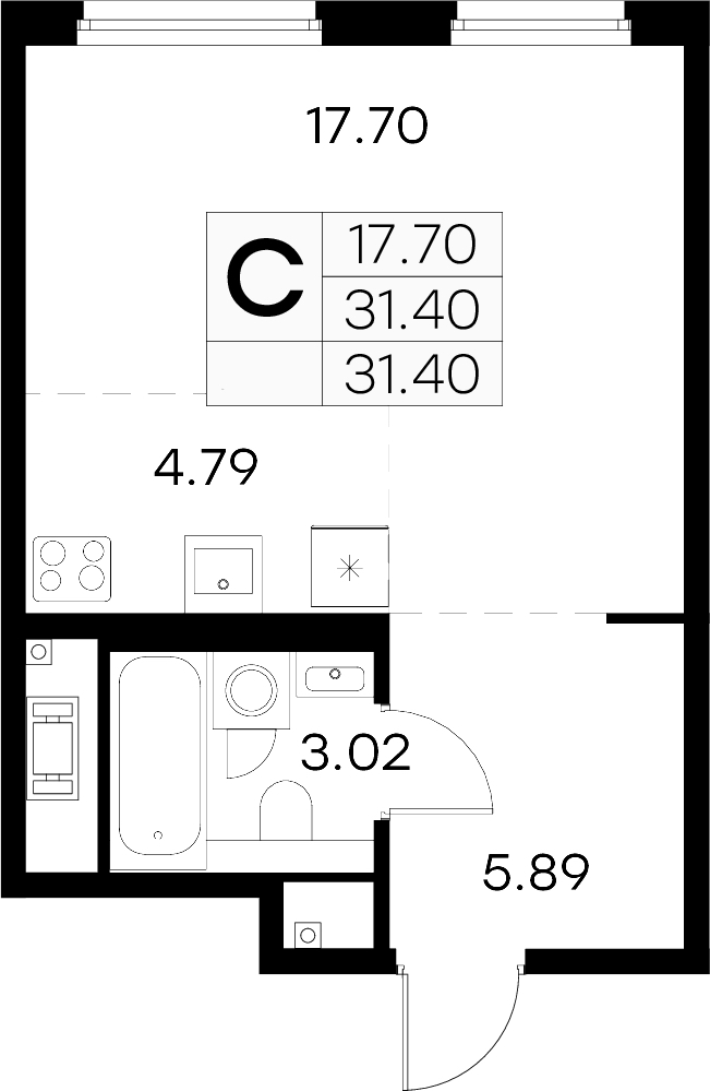 Квартира студия 31.4 м², 4/6 эт., ЖК «Glorax City Василеостровский»